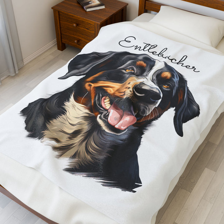 Entlebucher Mountain Dog Velveteen Plush Blanket with White Background - 3 Sizes available cozy throw dog lover - Pet mom gift