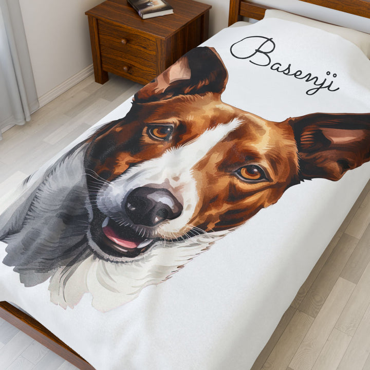 Basenji Velveteen Plush Blanket White Background - 3 Sizes available cozy throw dog lover