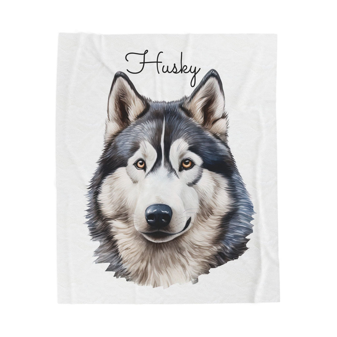 Siberian Husky Face Cozy Velveteen Blanket | Plush Throw, Dog Portrait - Embellish by Jackie - Handmade Greeting Cards