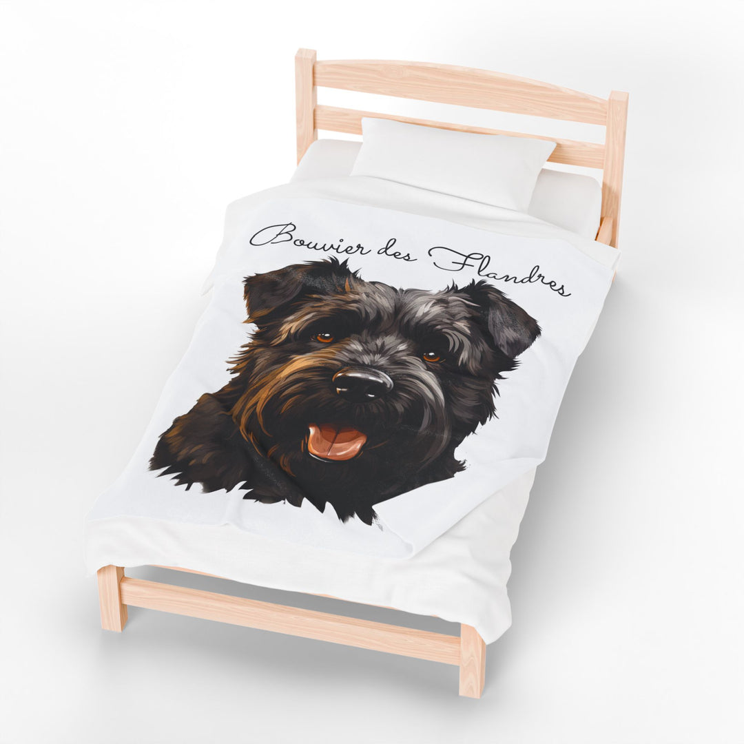 Bouvier des Flandres Velveteen Plush Blanket with White Background - 3 Sizes available cozy throw dog lover - Pet mom gift