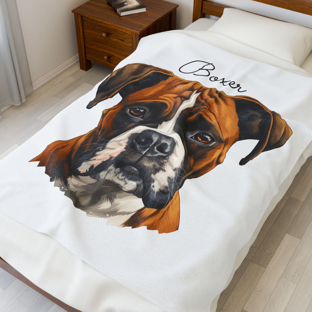 Boxer Velveteen Plush Blanket with White Background - 3 Sizes available cozy throw dog lover - Pet mom gift