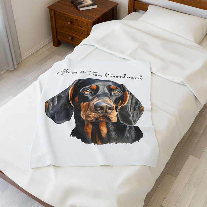 Black and Tan Coonhound Velveteen Plush Blanket with White Background - 3 Sizes available cozy throw dog lover - Pet mom gift