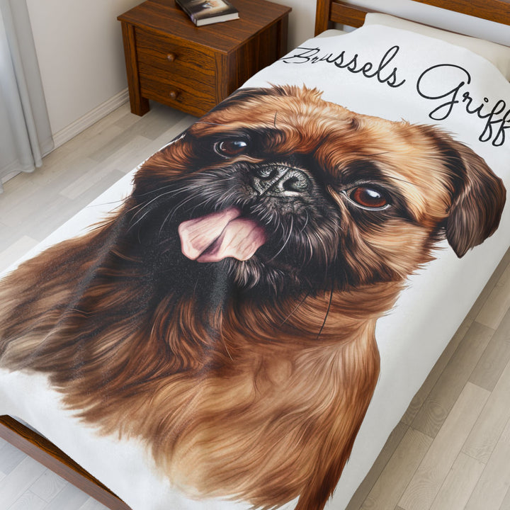 Brussels Griffon Velveteen Plush Blanket with White Background - 3 Sizes available cozy throw dog lover - Pet mom gift