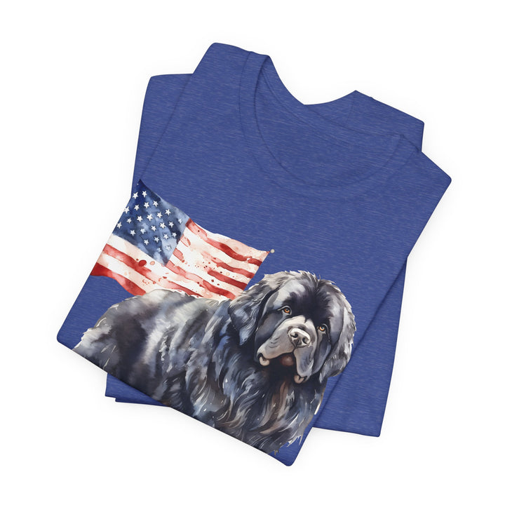 Black Newfoundland Dog American Flag T-Shirt | Patriotic Pet Tee - Embellish by Jackie - Handmade Greeting Cards