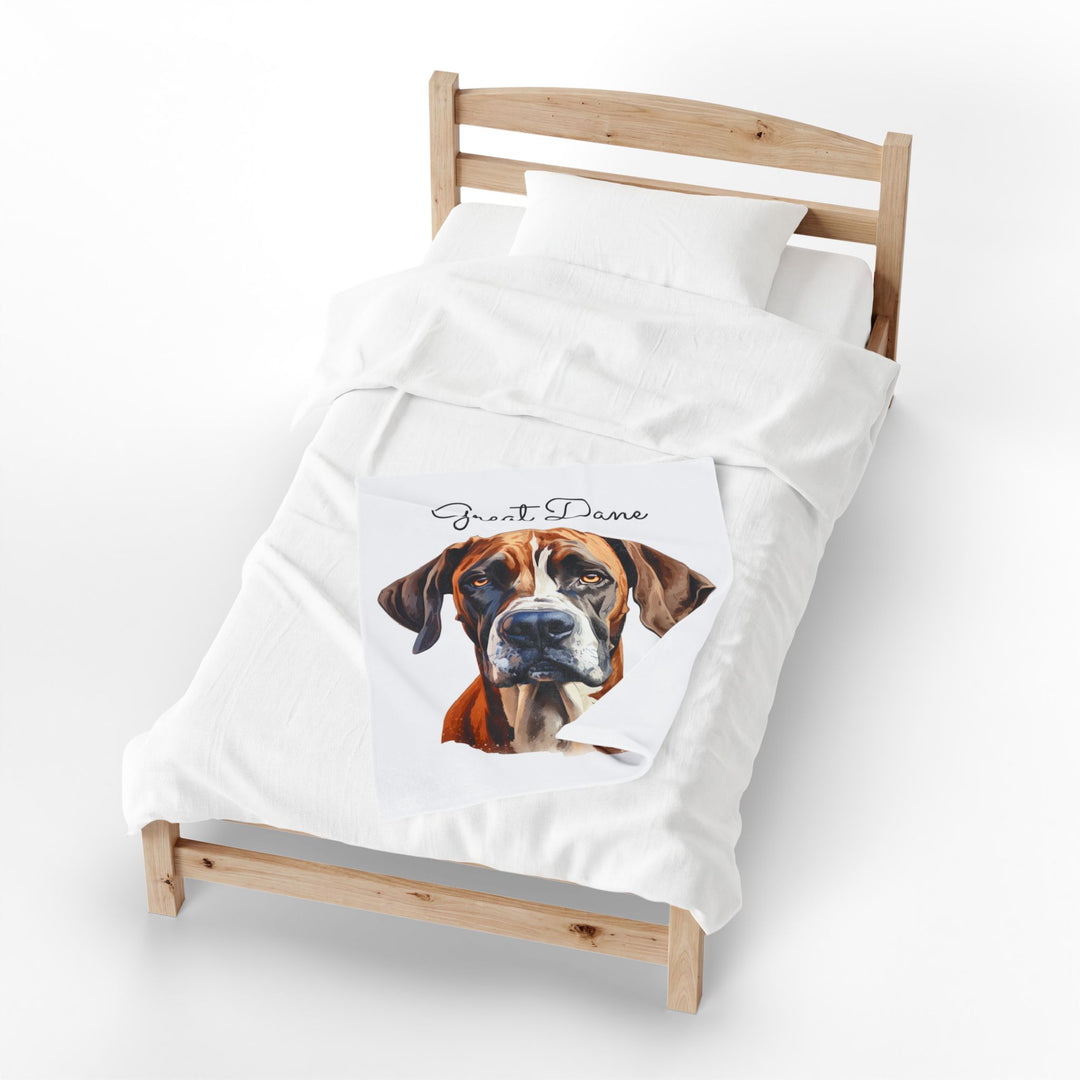 Fawn and White Great Dane Face Velveteen Plush Blanket - Embellish by Jackie - Handmade Greeting Cards
