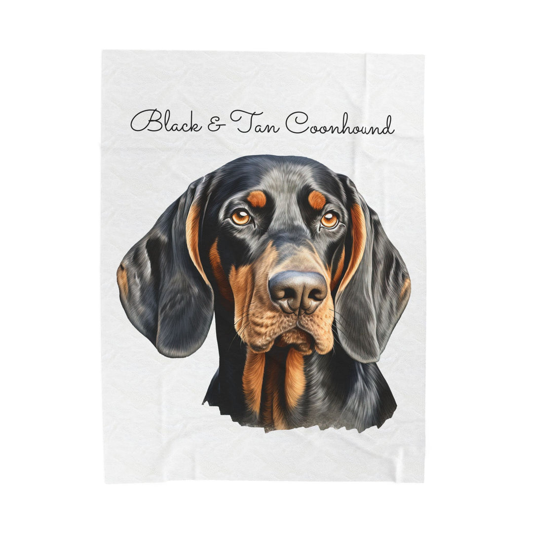 Black and Tan Coonhound Velveteen Plush Blanket with White Background - 3 Sizes available cozy throw dog lover - Pet mom gift