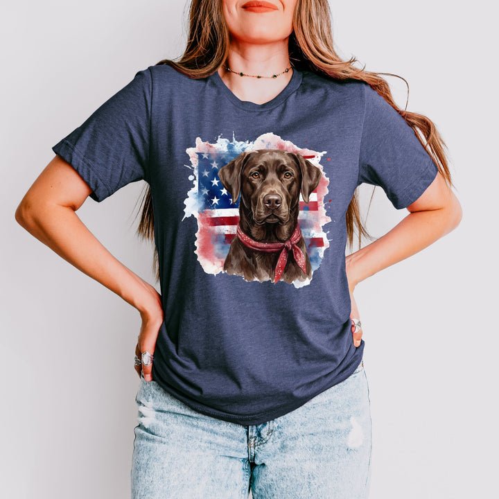 Chocolate Labrador Retriever American Flag T-Shirt | Dog Lover Tee