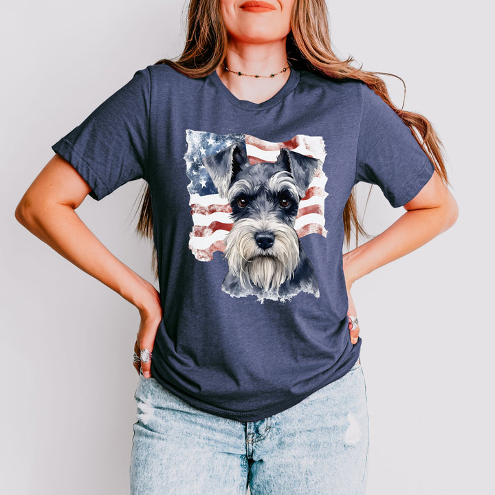 Standard Schnauzer with American Flag T-Shirt | Patriotic Dog Tee - Embellish by Jackie - Handmade Greeting Cards