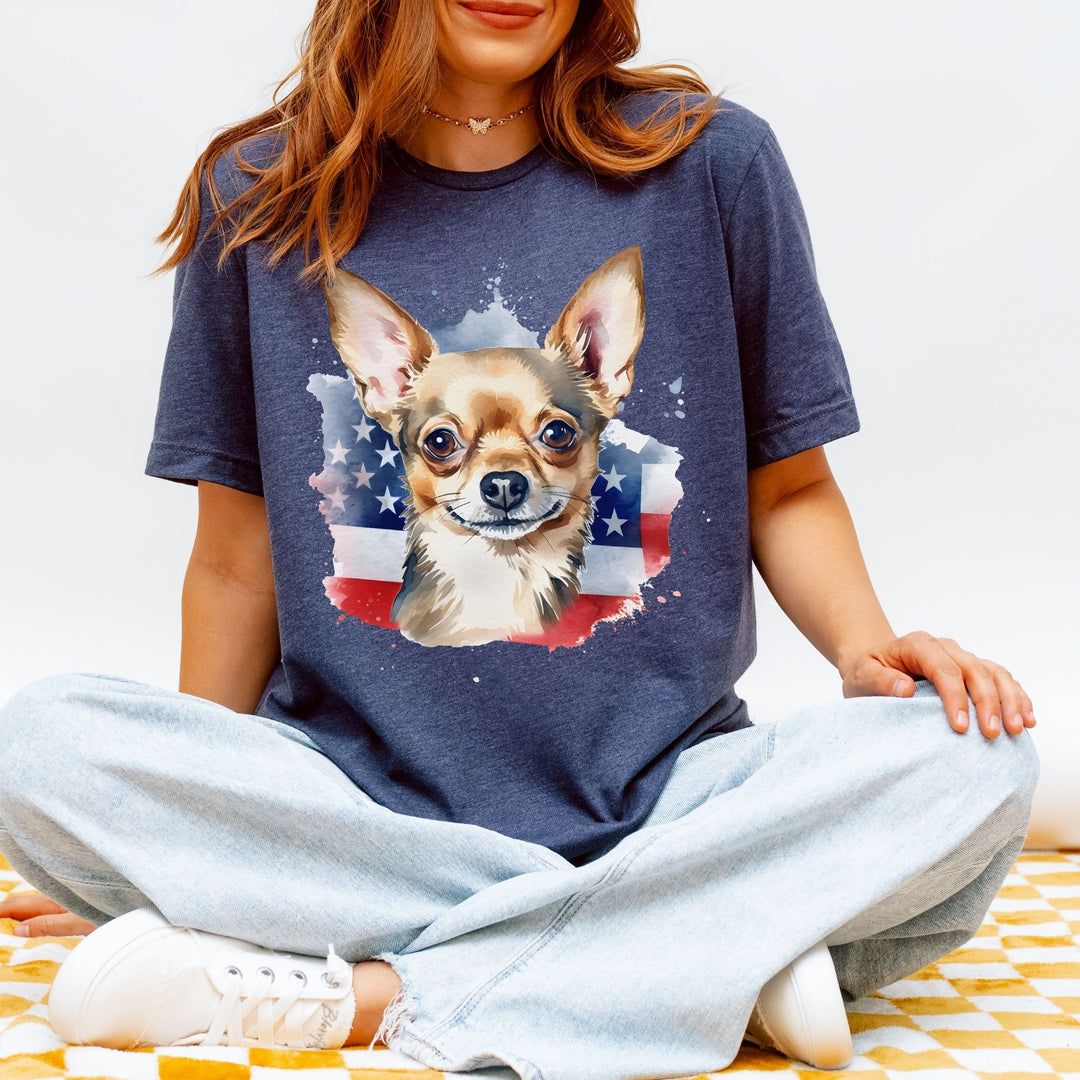 Patriotic Smooth Coat Chihuahua Dog T-Shirt | 4th of July Flag Tee - Embellish by Jackie - Handmade Greeting Cards