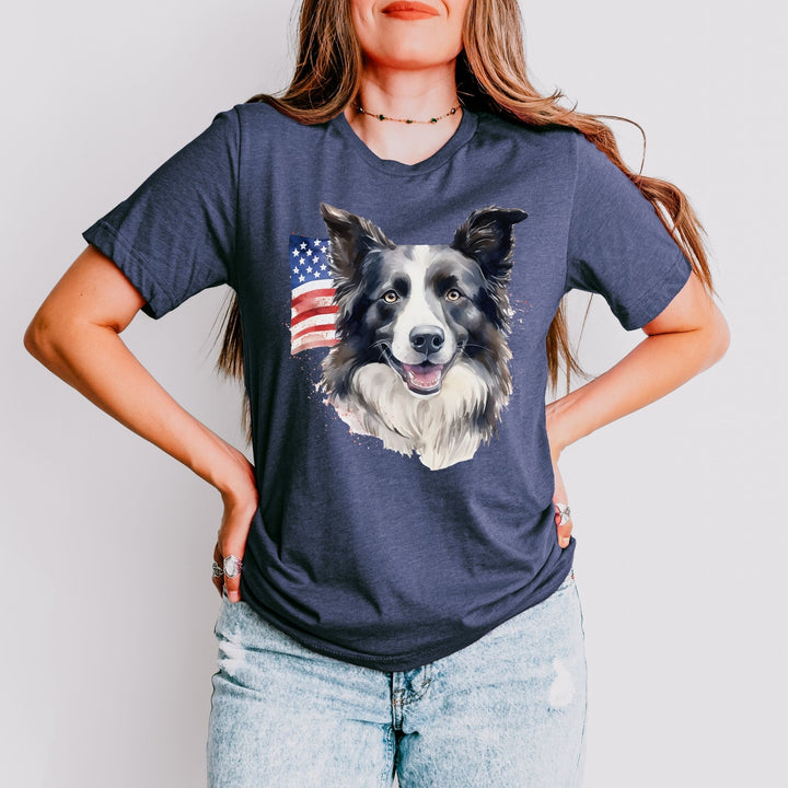 American Flag Border Collie Shirt T-Shirt | Patriotic Dog Tee