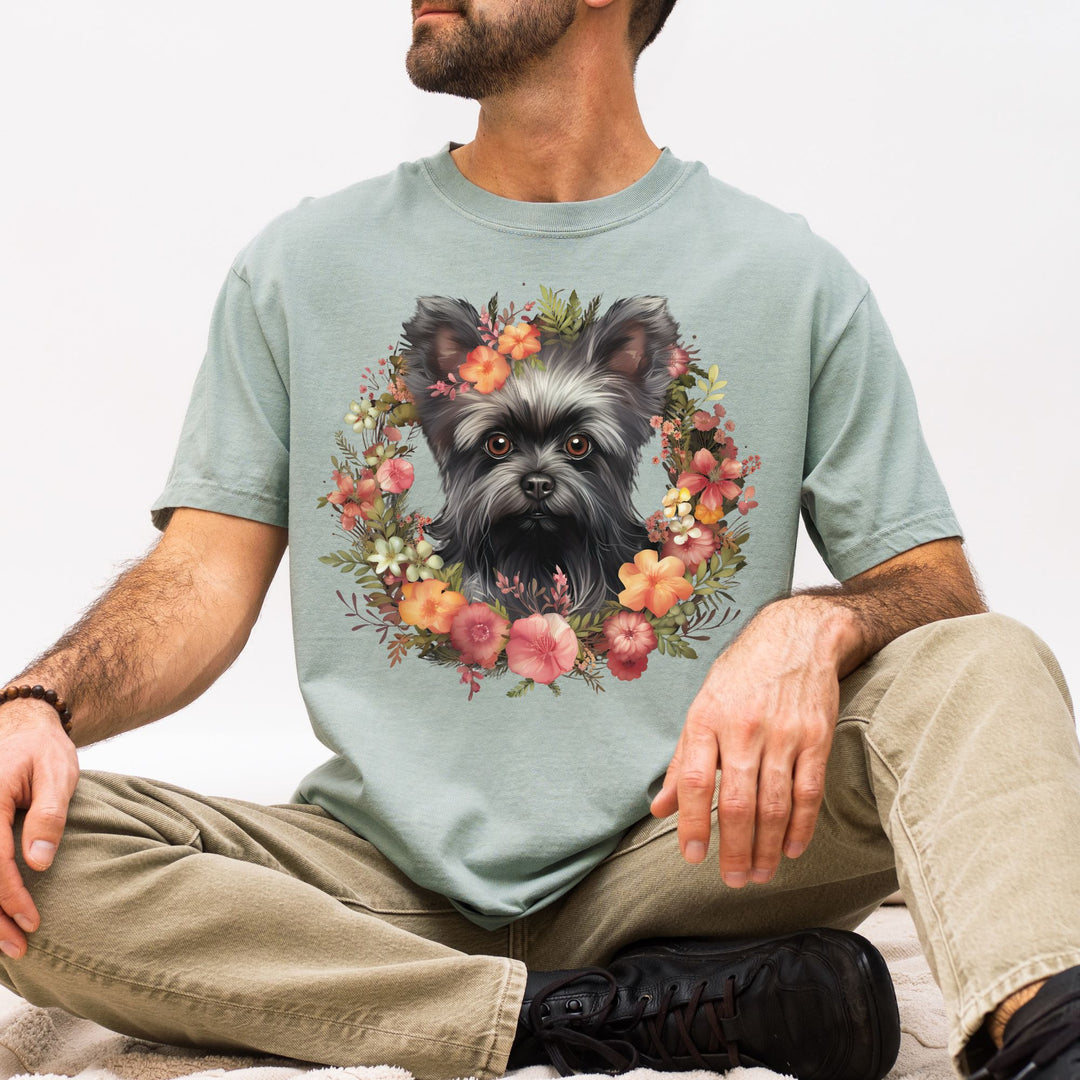 Affenpinscher Floral Wreath T-Shirt | Dog Portrait, Floral Circle