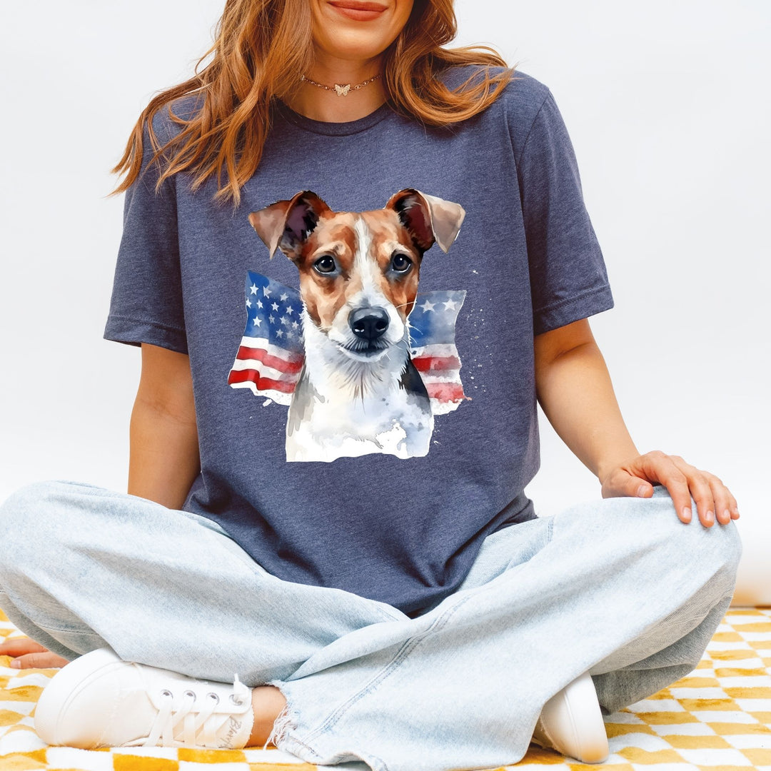 Parson Russell Terrier 4th of July Dog Face Tee | Flag Background Patriotic - Bella Canvas - Embellish by Jackie - Handmade Greeting Cards
