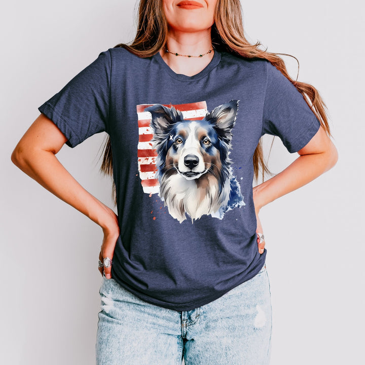 Border Collie with American Flag T-Shirt | Patriotic Dog Tee - Embellish by Jackie - Handmade Greeting Cards
