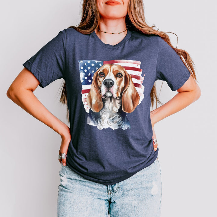 Distressed American Flag Beagle T-Shirt | Patriotic Beagle Tee - Embellish by Jackie - Handmade Greeting Cards