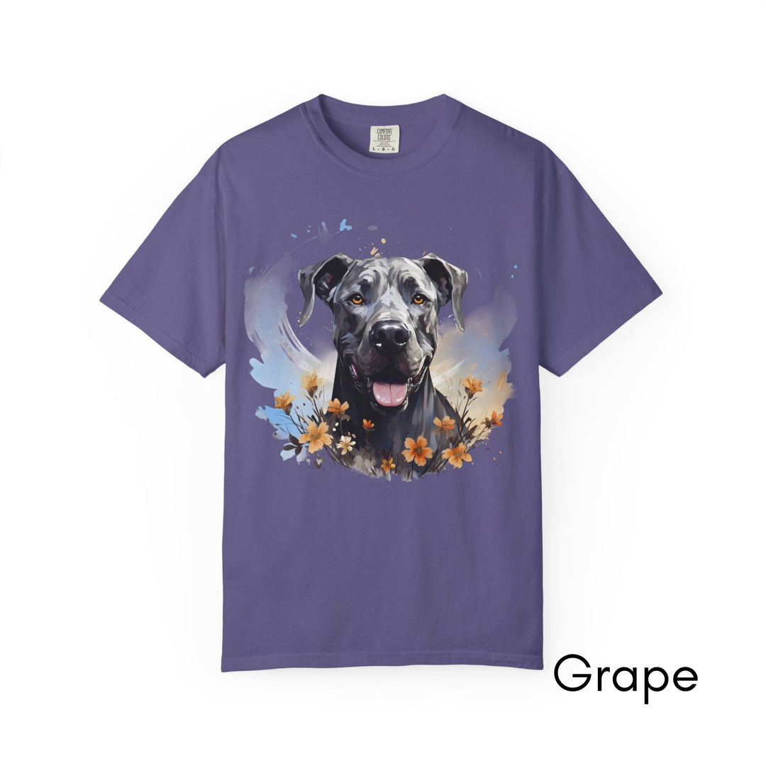 Great Dane Portrait T-shirt | Dog Face with Floral Accents