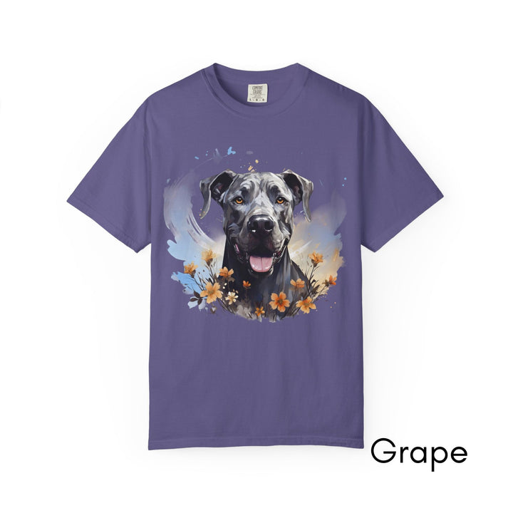 Great Dane Portrait T-shirt | Dog Face with Floral Accents