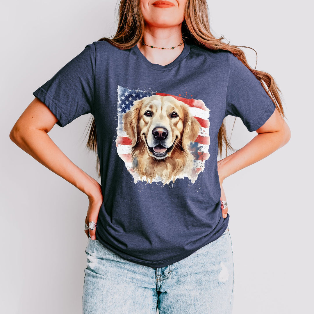 Golden Retriever with American Flag T-Shirt | Patriotic Dog Tee