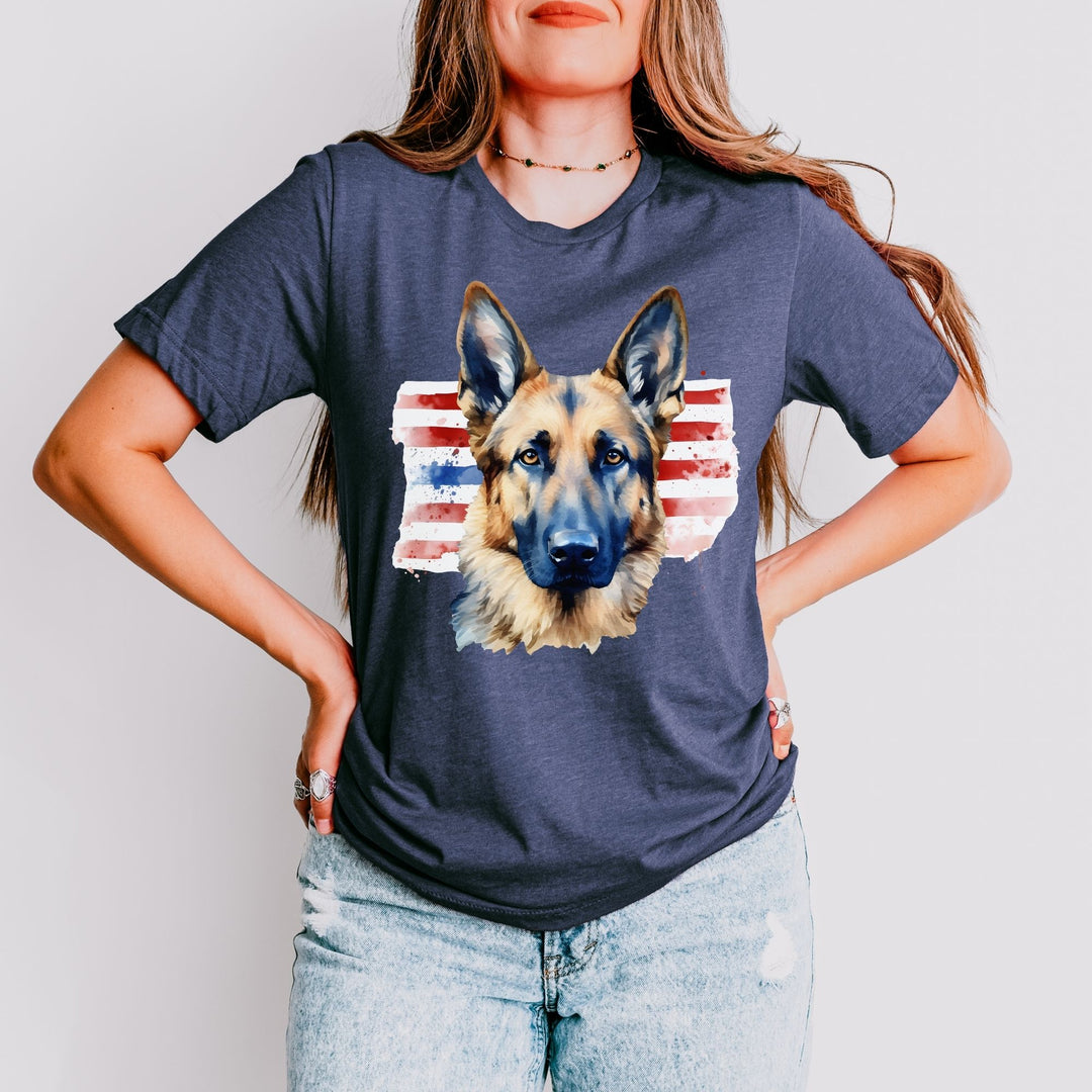 German Shepherd American Flag T-Shirt | Dog Patriotic Tee - Embellish by Jackie - Handmade Greeting Cards