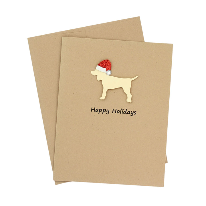 Standard Dog Christmas Cards Single Yellow Generic Dog with Santa Hat