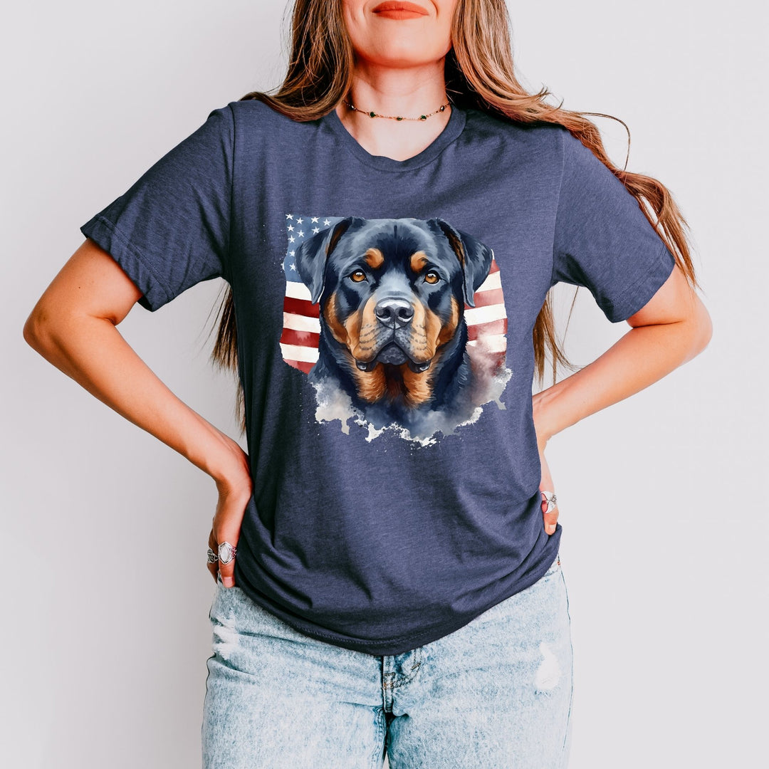 Rottweiler with American Flag T-Shirt | Patriotic Dog Tee - Embellish by Jackie - Handmade Greeting Cards