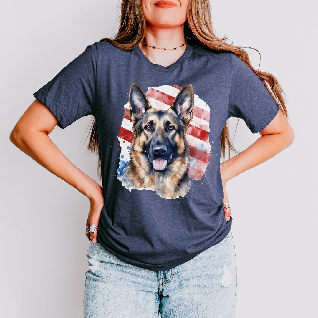 German Shepherd American Flag T-Shirt | Dog Patriotic Tee - Embellish by Jackie - Handmade Greeting Cards