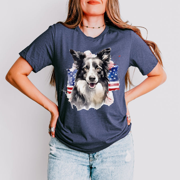 Border Collie Wearing American Flag Shirt T-Shirt | Patriotic Dog Tee - Embellish by Jackie - Handmade Greeting Cards