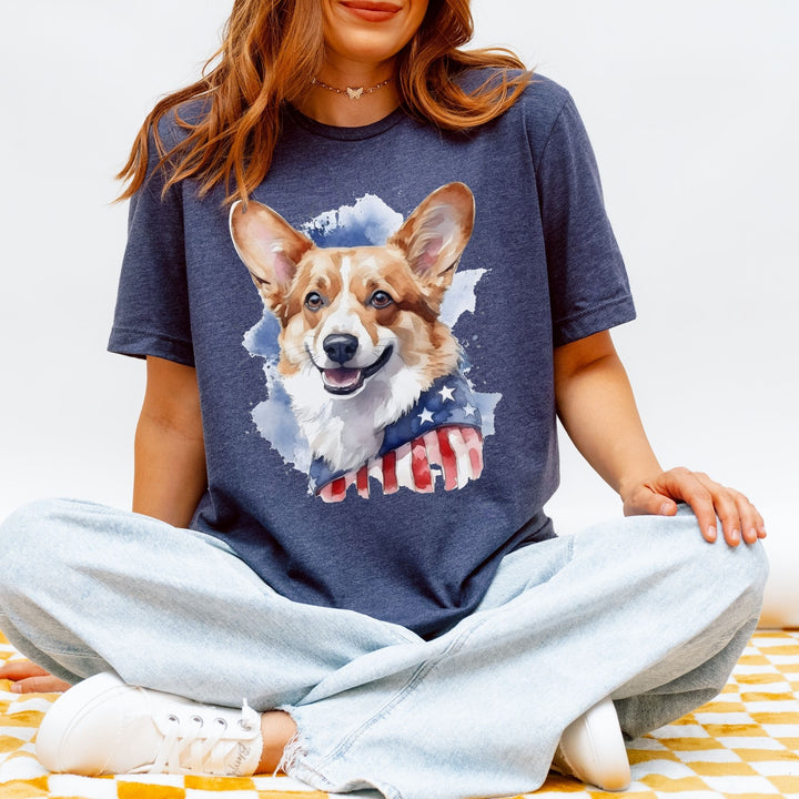Pembroke Welsh Corgi American Flag T-Shirt | Corgi Dog Tee - Embellish by Jackie - Handmade Greeting Cards