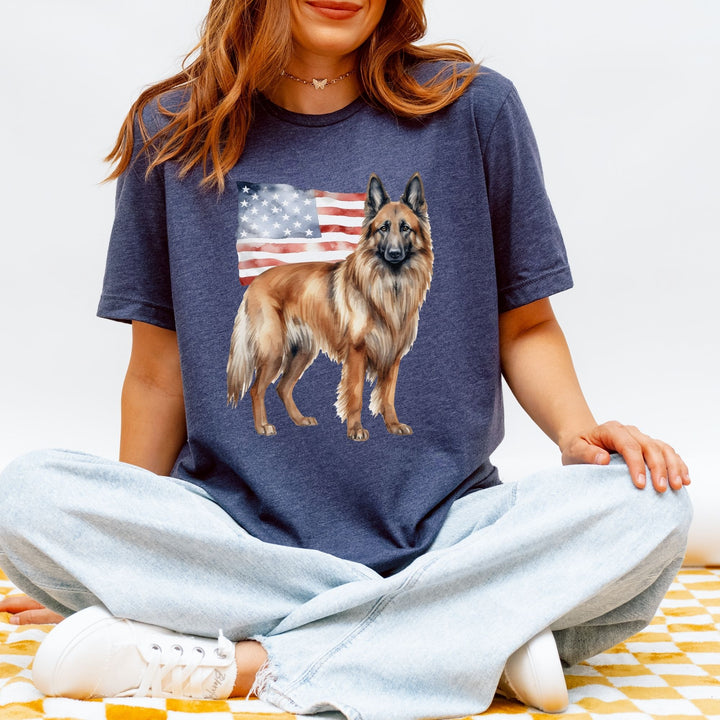 Belgian Tervuren with American Flag T-Shirt | Patriotic 4th of July Tee