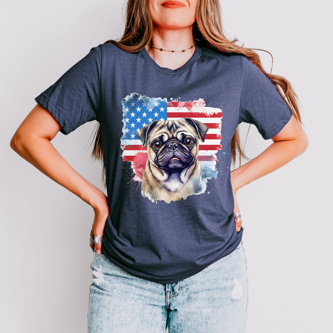 Pug Watercolor American Flag T-Shirt | Patriotic Pug Tee