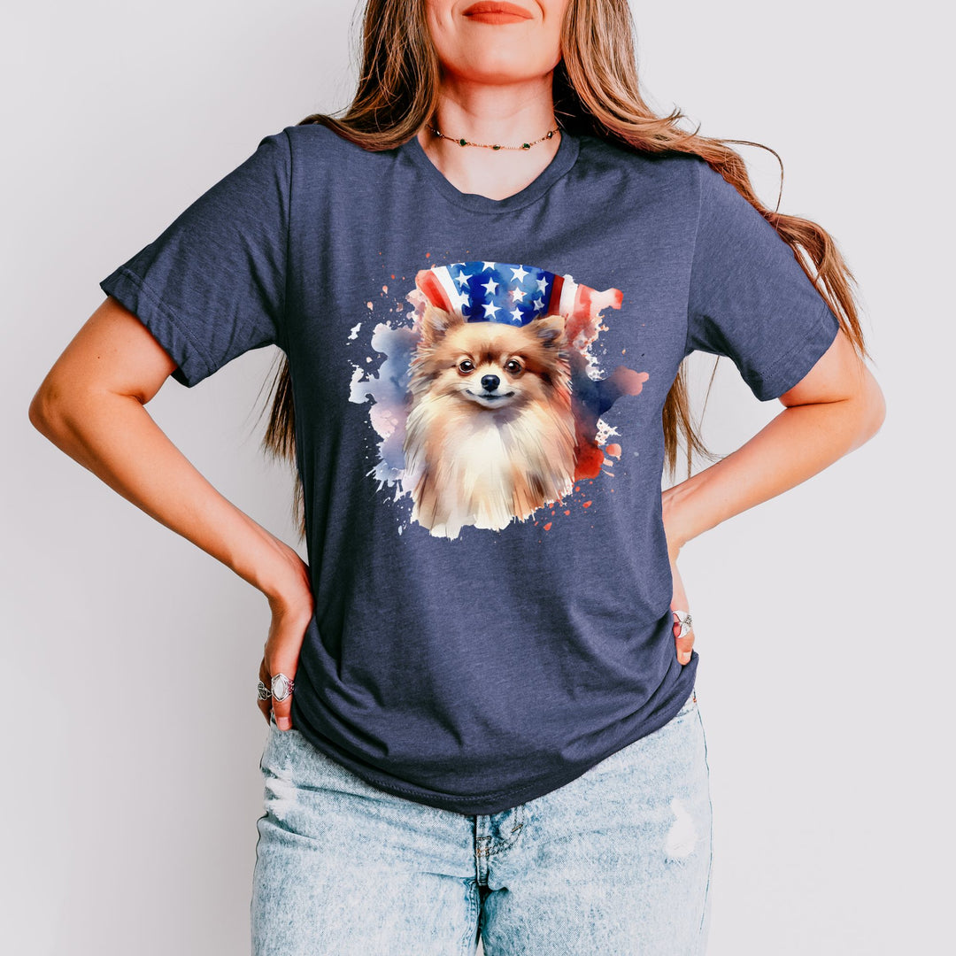 Light Brown Pomeranian Patriotic Background T-Shirt - Embellish by Jackie - Handmade Greeting Cards