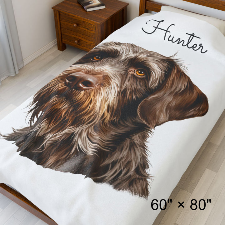 German Wirehaired Pointer Velveteen Plush Blanket with Custom Dog Name - 3 Sizes available cozy throw dog lover
