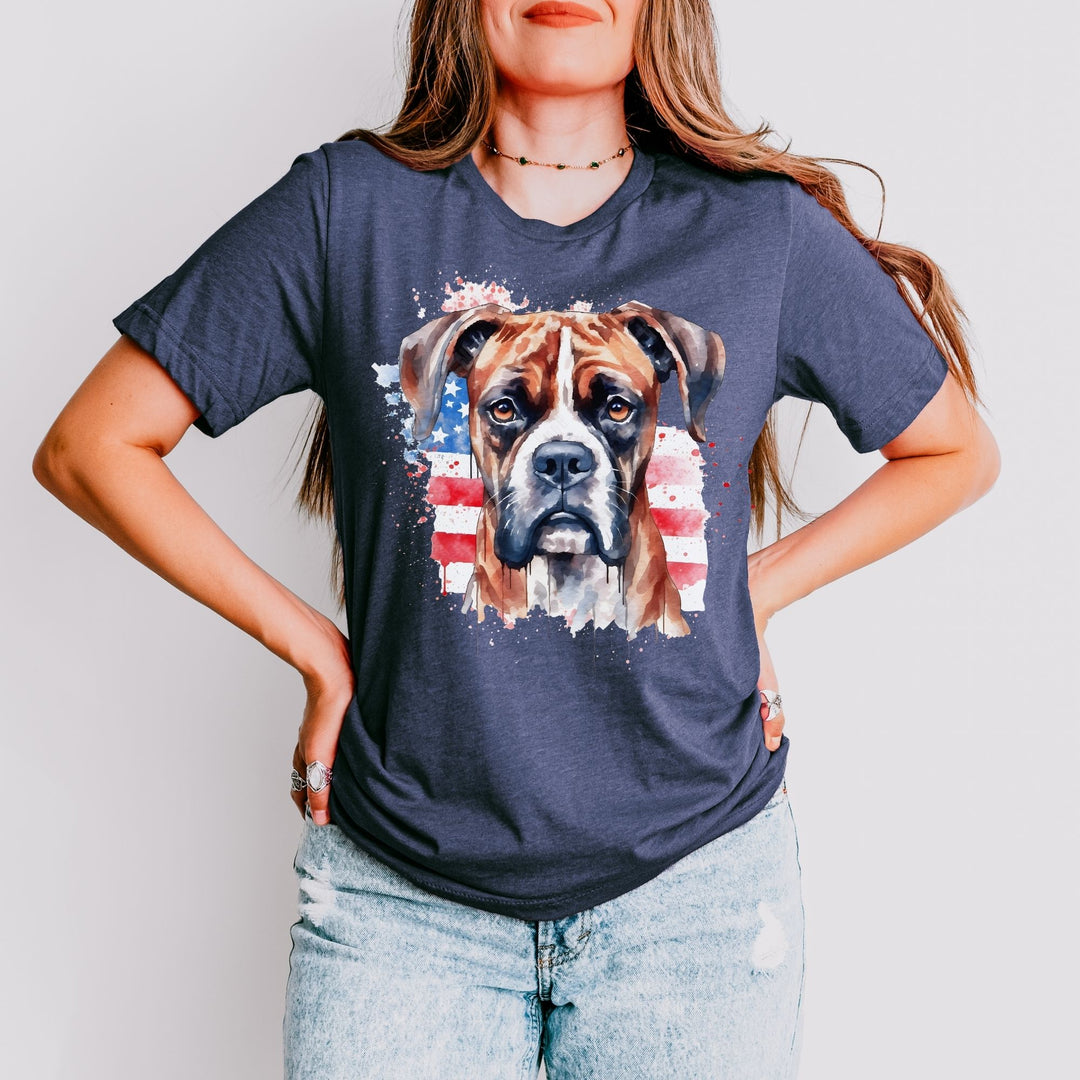Speckled American Flag Boxer Dog T-Shirt | Patriotic Pet Tee - Embellish by Jackie - Handmade Greeting Cards