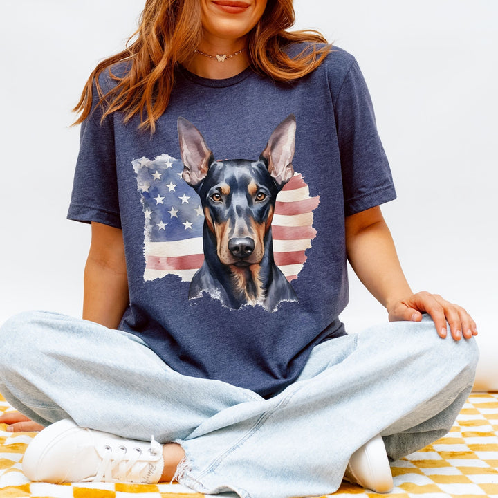 Doberman Pinscher American Flag Tee | Miniature Pinscher Patriotic Dog Shirt - Embellish by Jackie - Handmade Greeting Cards