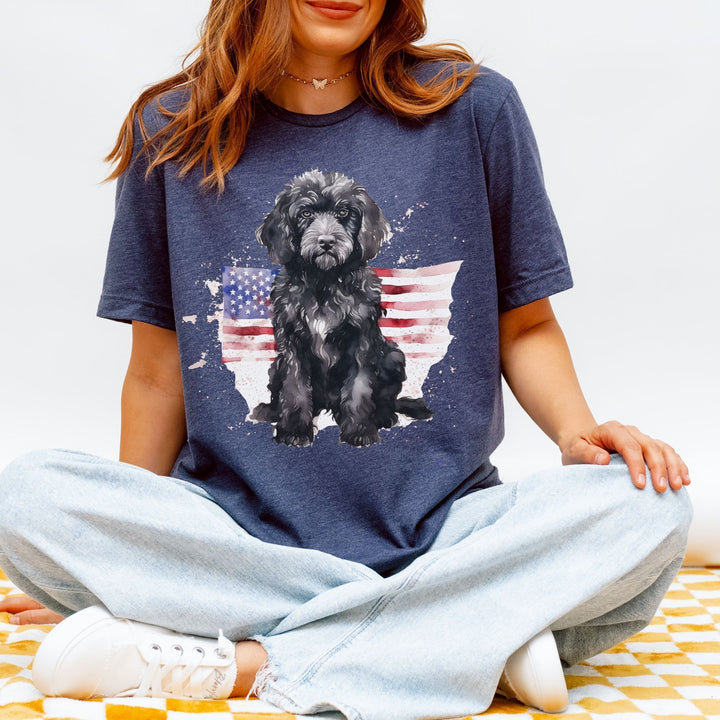 Black Doodle Patriotic Flag T-Shirt | 4th of July Independence Day Tee Labradoodle Bernedoodle - Embellish by Jackie - Handmade Greeting Cards