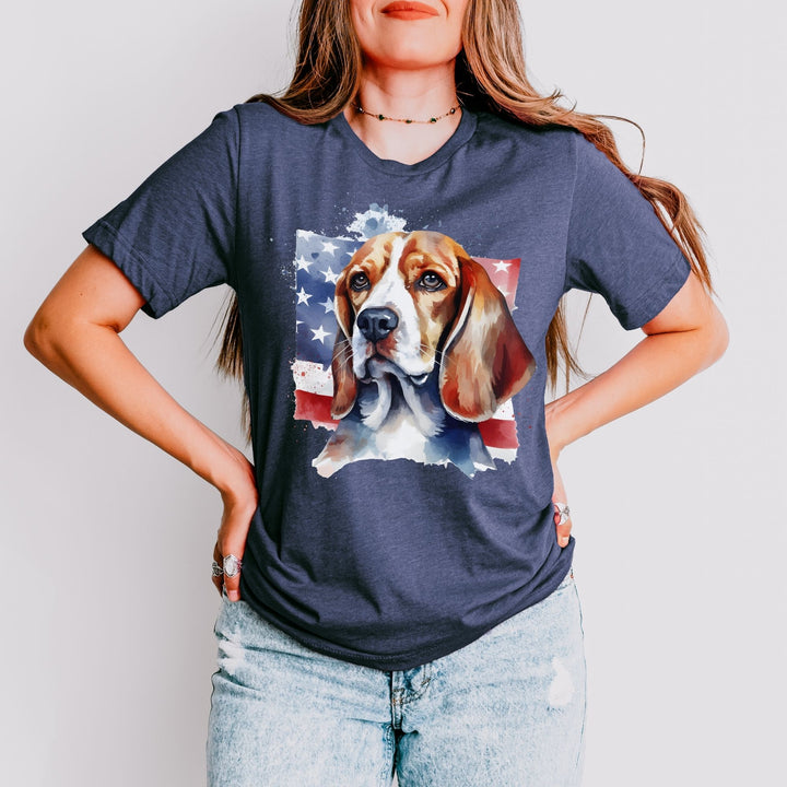 Beagle with American Flag T-Shirt | Patriotic Dog Tee - Embellish by Jackie - Handmade Greeting Cards