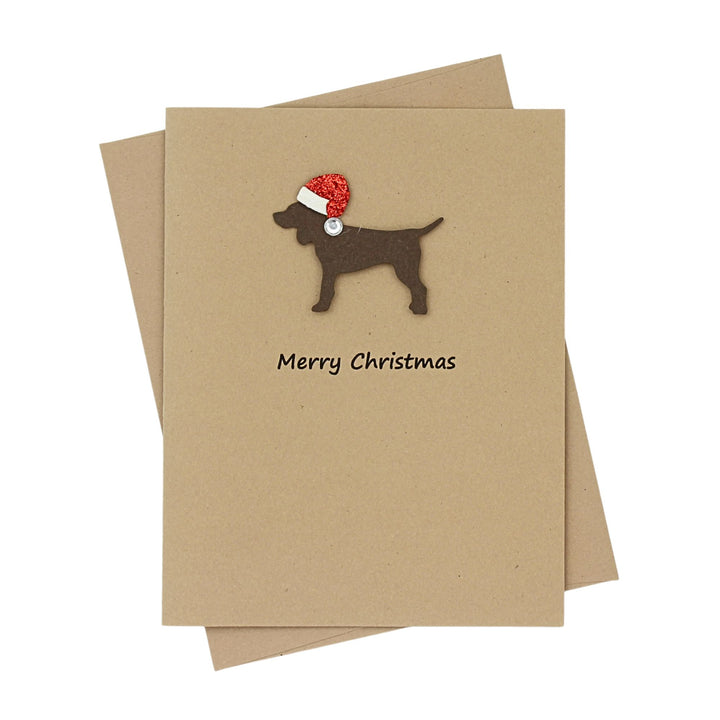 Standard Dog Christmas Cards Single Chocolate Brown Generic Dog with Santa Hat