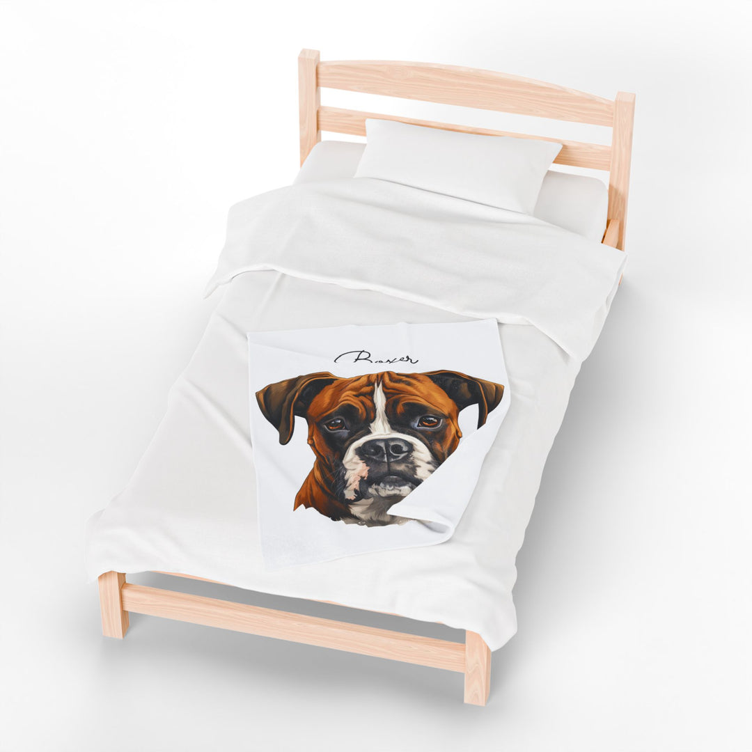Boxer Velveteen Plush Blanket with White Background - 3 Sizes available cozy throw dog lover - Pet mom gift