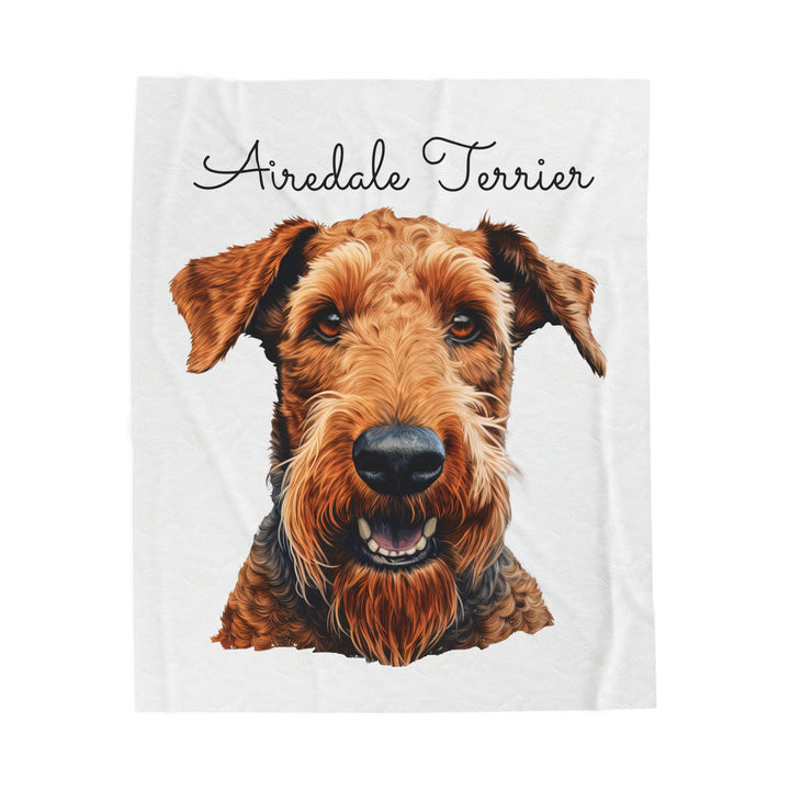 Airedale Terrier Velveteen Plush Blanket with White Background - 3 Sizes available cozy throw dog lover