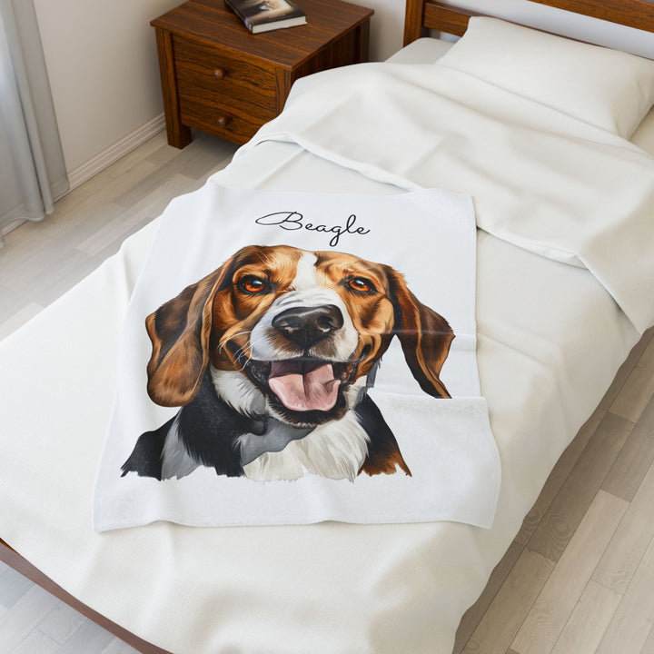 Beagle Velveteen Plush Blanket with White Background - 3 Sizes available cozy throw dog lover - Pet mom gift