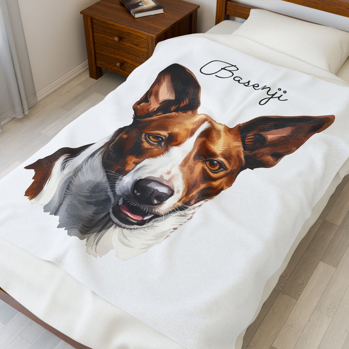 Basenji Velveteen Plush Blanket White Background - 3 Sizes available cozy throw dog lover