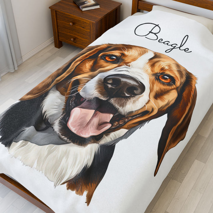 Beagle Velveteen Plush Blanket with White Background - 3 Sizes available cozy throw dog lover - Pet mom gift