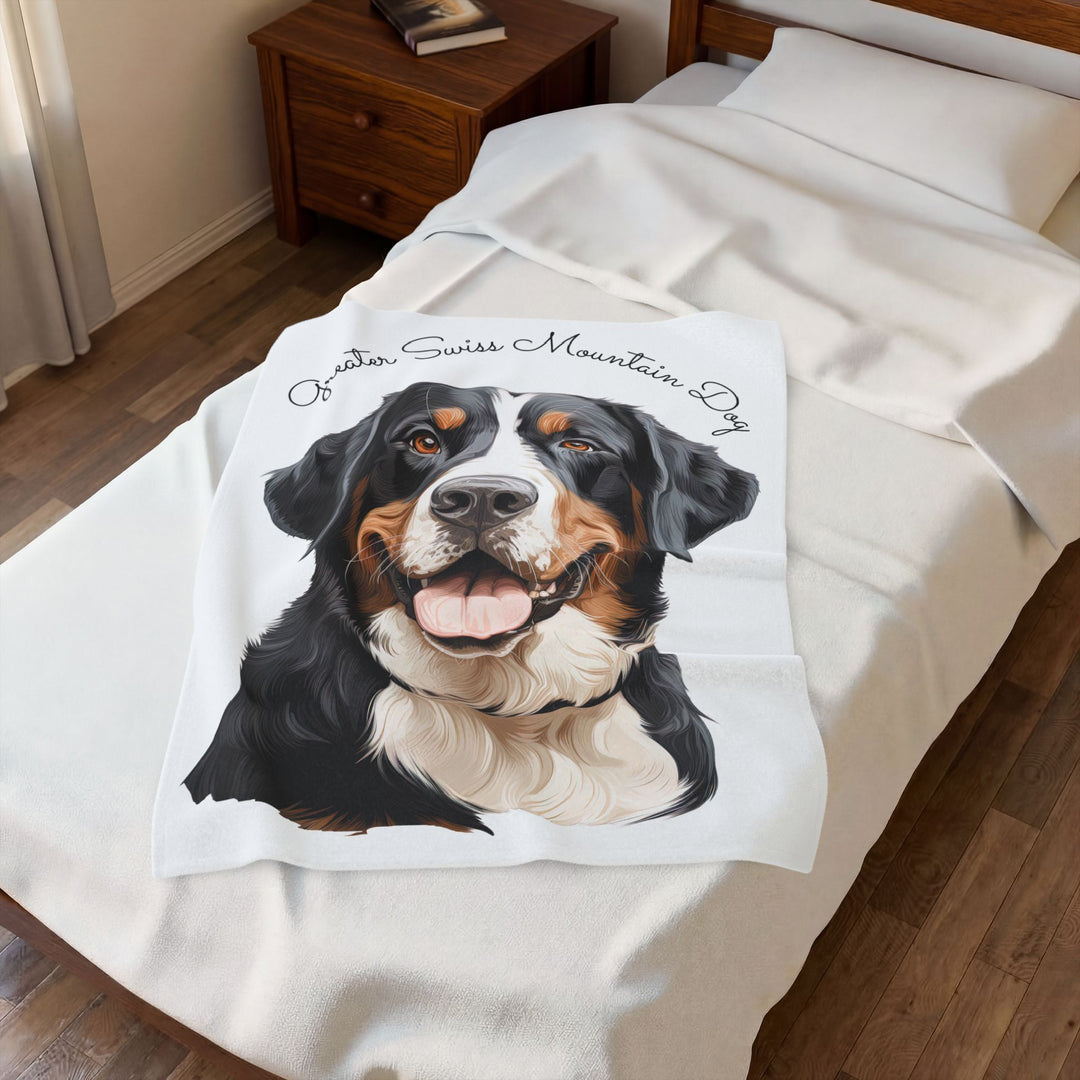 Greater Swiss Mountain Dog Face Velveteen Plush Blanket — Cozy Dog Portrait Throw - Embellish by Jackie - Handmade Greeting Cards