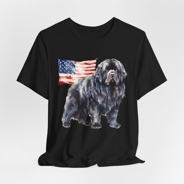 Black Newfoundland Dog American Flag T-Shirt | Patriotic Pet Tee - Embellish by Jackie - Handmade Greeting Cards
