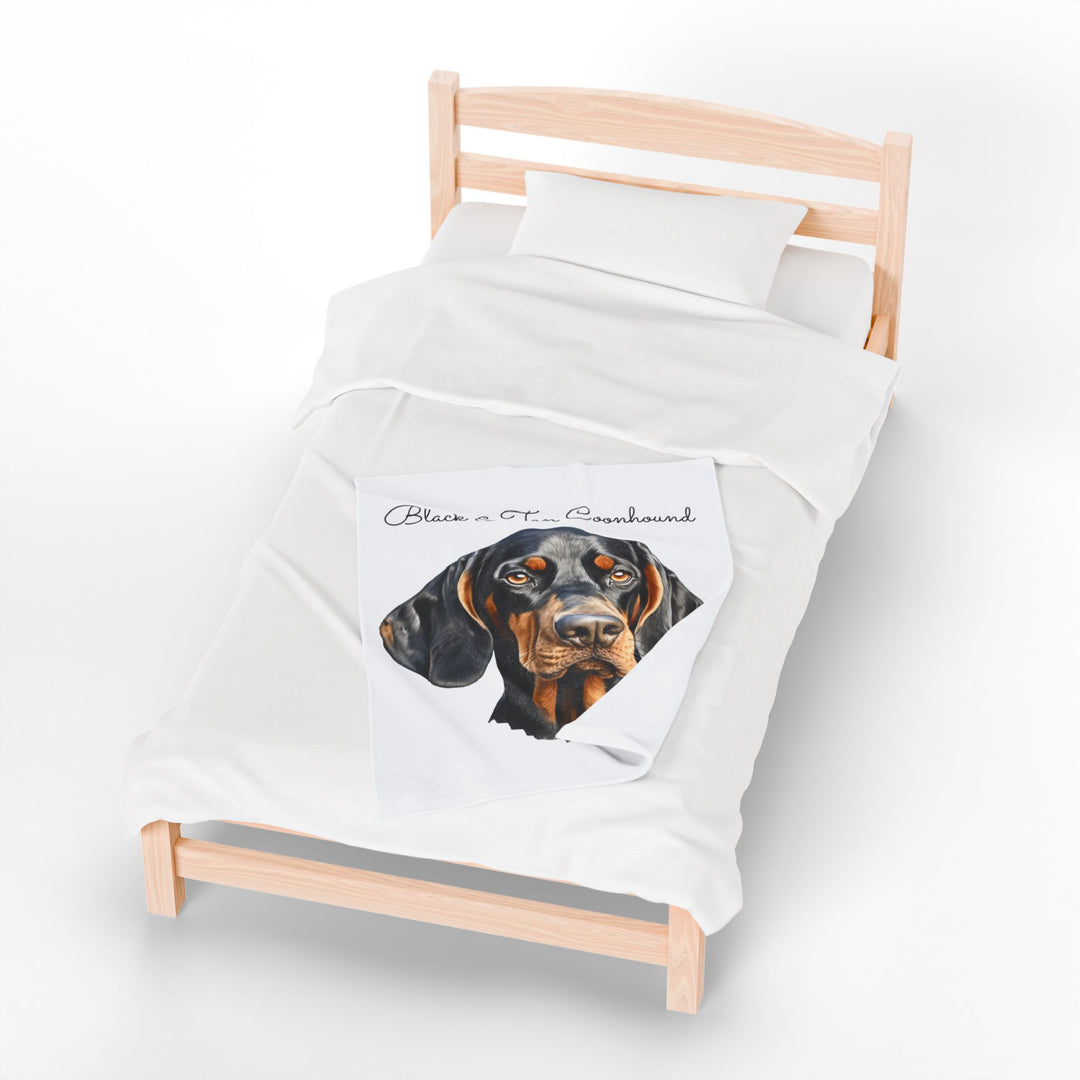 Black and Tan Coonhound Velveteen Plush Blanket with White Background - 3 Sizes available cozy throw dog lover - Pet mom gift
