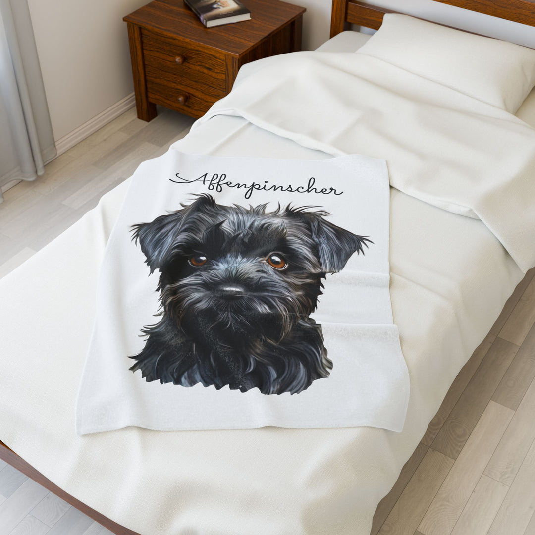 Affenpinscher Velveteen Plush Blanket with White Background - 3 Sizes available cozy throw dog lover - Pet mom gift