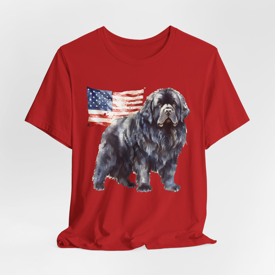 Black Newfoundland Dog American Flag T-Shirt | Patriotic Pet Tee - Embellish by Jackie - Handmade Greeting Cards