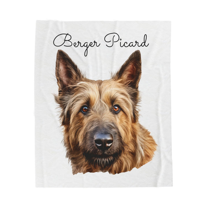 Berger Picard Velveteen Plush Blanket with White Background - 3 Sizes available cozy throw dog lover - Pet mom gift