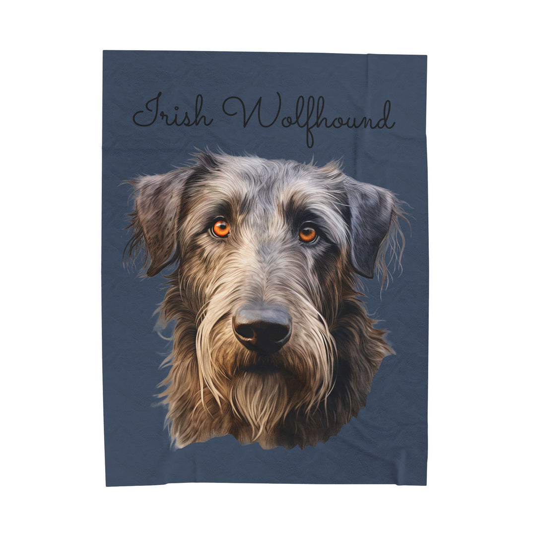 Irish Wolfhound Portrait Velveteen Plush Blanket | Gray Blue Background