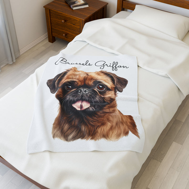 Brussels Griffon Velveteen Plush Blanket with White Background - 3 Sizes available cozy throw dog lover - Pet mom gift