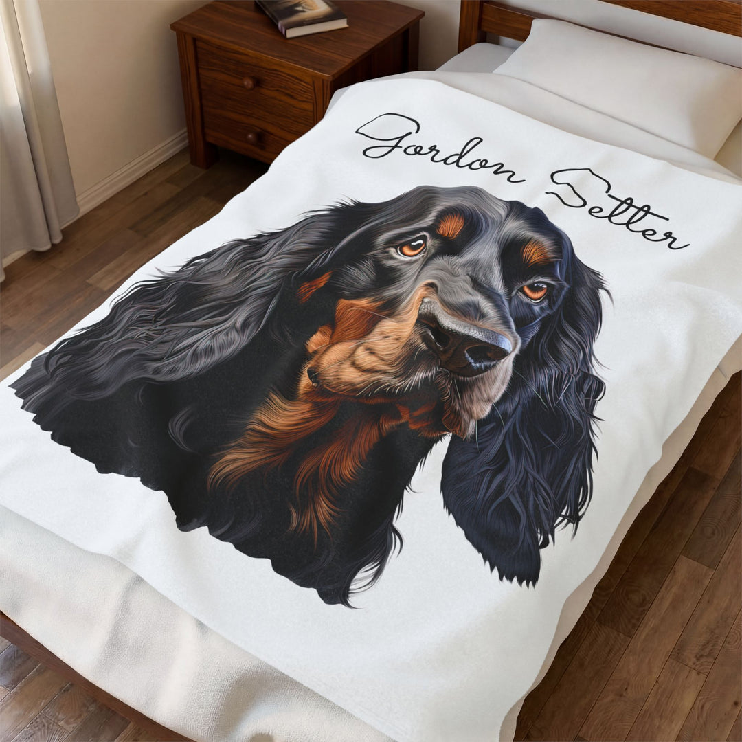 Gordon Setter Dog Face Velveteen Plush Blanket | Cozy Pet Portrait Throw - Embellish by Jackie - Handmade Greeting Cards